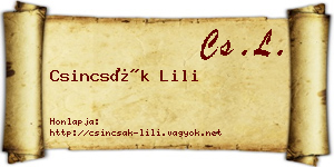 Csincsák Lili névjegykártya